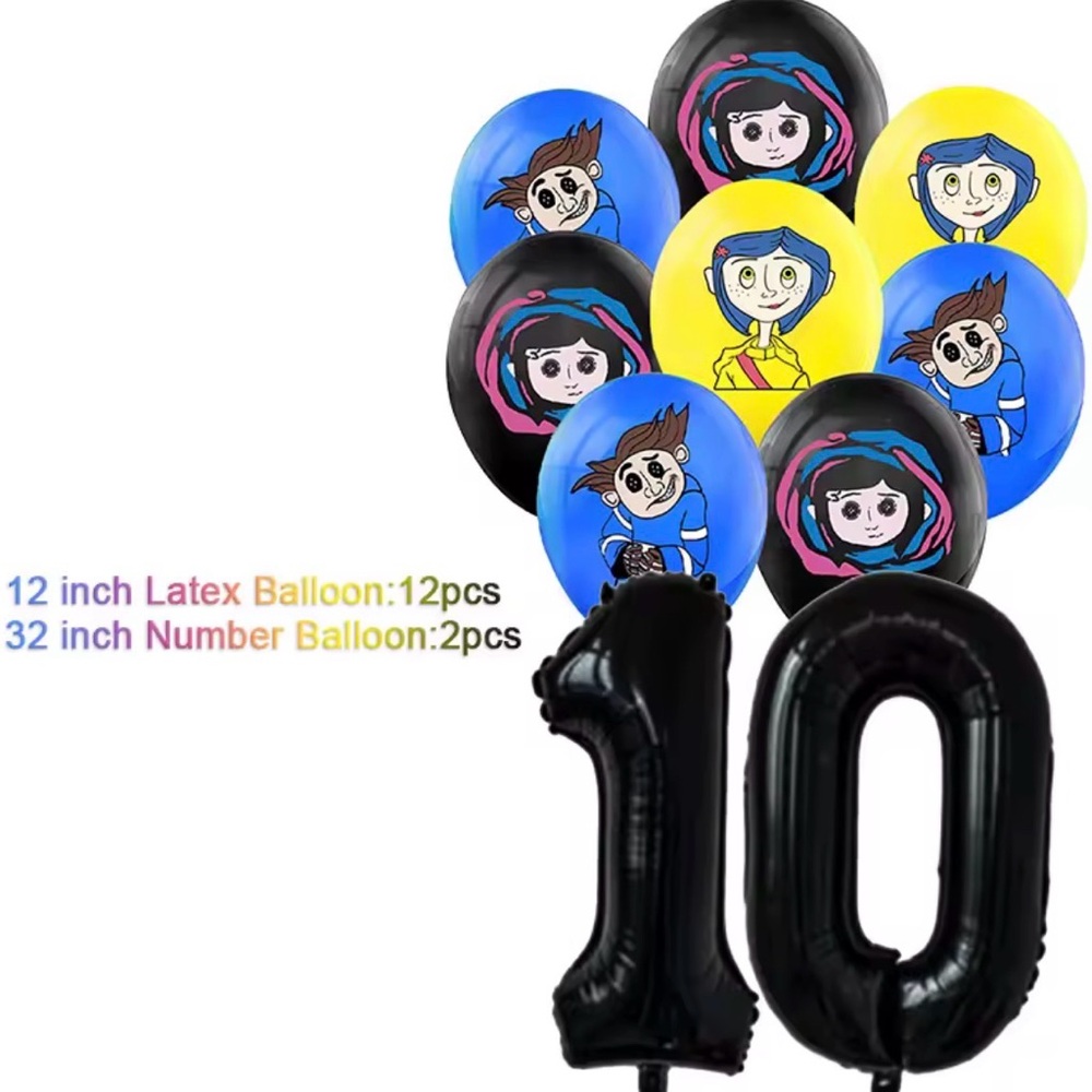 New 10th Birthday Coraline Party Balloon Set Black